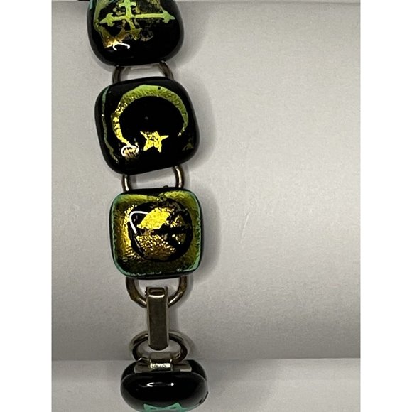 Coexist Peace Bracelet Religious Symbols Dichroic Glass Metallic Iridescent Foil - Picture 7 of 14